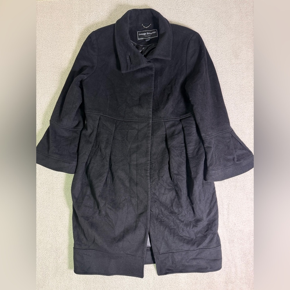 George Simonton Studio Formal Overcoat Womens 10 Black 100% Australian Lambswool